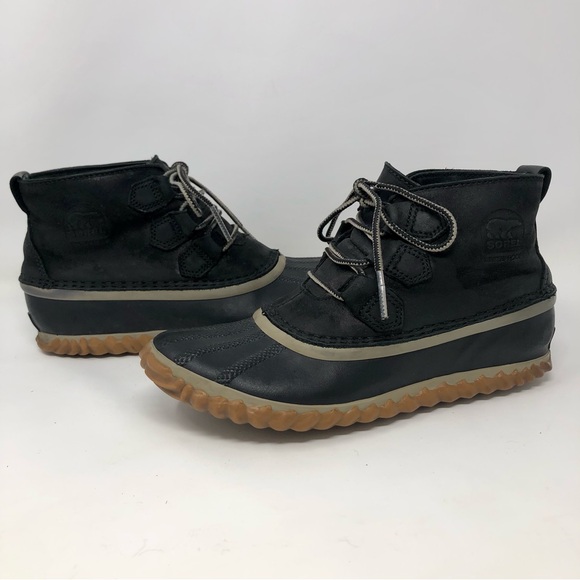Sorel Womens Out N About NL2133-012 Black Waterproof Lace Up Duck Boots - Picture 1 of 10